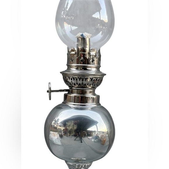 Vintage Original Atelier Bernard Chaudron Pewter Oil Lamp & Glass Chimney - Picture 2 of 6